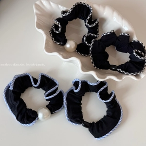 Chouchous Künstliche Perle Style Coréen Élastiques En Tissu Bandeaux À Carreaux Rayés Porte Queue De Cheval Accessoires De Cheveux Pour Femmes