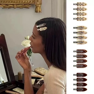 French Acetate Rhinestone Hair Clips For Women Elegant Marble Duckbill Clip Side Barrette Sweet Star Moon Floral Hairpins
