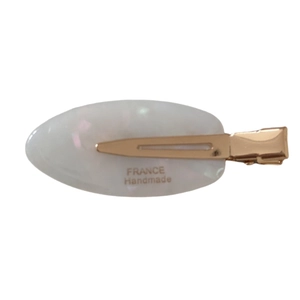 Oval pearl white acetate hair clip with gold metal duckbill clip for women styling