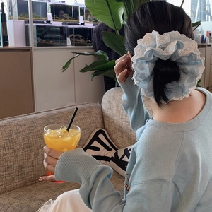 Elastico per Capelli Scrunchie in Pizzo a Quadri Stile Balletto Design Plissettato a Quattro Strati Dolce Design Coreano per Donna