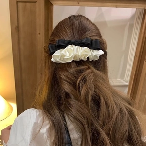 French Vintage Satin Mesh Bow Hair Clip Lotus Leaf Pleated Design Elegant Spring Clip Hair Accessory For Women Girls