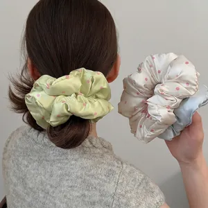 Sweet Large Satin Polka Dot Scrunchie For Women Soft Padded Pillow Hair Tie High Elasticity Fashion Hair Accessories