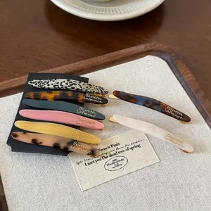 Lot de 8 barrettes feuilles en acétate avec lettrage doré style vintage français élégant