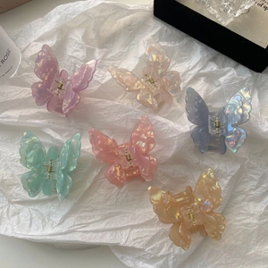 Luxury Iridescent 3D Butterfly Acetate Hair Claw Clip Elegant Double Layer Fairy Shark Clip For Women Hair Styling Accessories