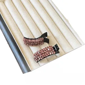 Exquisite sparkling pink rhinestone hair clip set featuring high-quality fashion duckbill clip