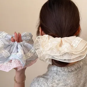 Korean Sweet Organza Lace Scrunchie Pleated Polka Dot Hair Tie Elegant Ponytail Holder Mesh Headwear For Women Girls Accessory