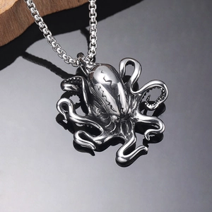 Pendentif pieuvre poli en acier inoxydable avec tentacules 3D sur chaîne pour hommes