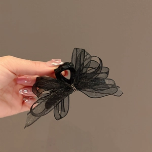 Elegant Organza Bow Hair Claw For Women Sweet Summer Mesh Rhinestone Glitter Hair Clip Princess Headwear Accessories