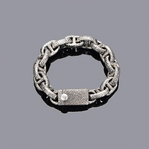 Retro silver distressed chain bracelet with rock texture and hammer finish for men