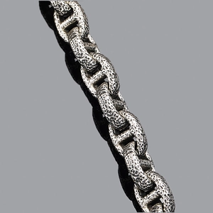 Vintage silver titanium steel anchor chain bracelet with distressed spotted texture for men