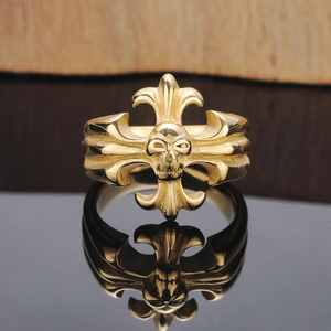 Men's Punk Hip Hop Skull Ring Vintage Gothic Cross Titanium Steel Gold Plated Biker Ring Fashion Hip Hop Jewelry Gift