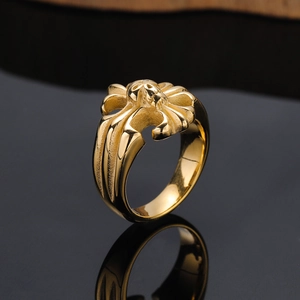 Punk style gold-plated titanium steel ring featuring gothic skull and cross design