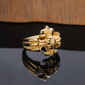 Gothic punk gold skull and cross ring in vintage titanium steel for men with mirror reflection