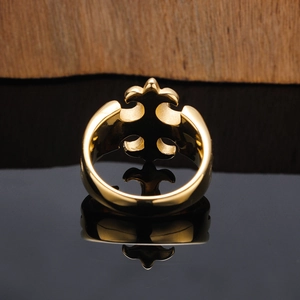 Golden punk style fleur-de-lis titanium steel ring with retro finish on dark background
