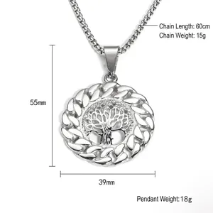 Vintage stainless steel tree of life necklace with intricate cutout pendant design
