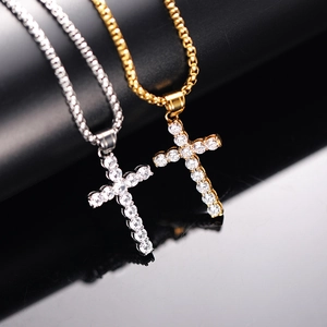 Edelstahl Kreuz Anhänger Halskette Mit Zirkonia Besetzt Gold Silber Hip Hop Schmuck Streetwear Stil Für Damen Herren