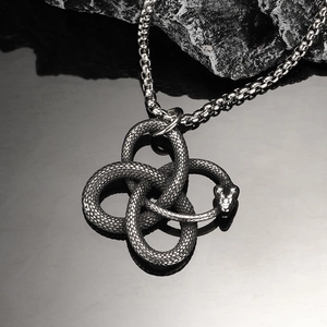 Vintage stainless steel ouroboros snake pendant necklace with intricate scale texture