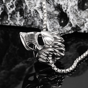 Vintage Silber Totenkopf Wolf Anhänger Halskette für Herren mit Boxkette im Punk-Stil