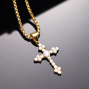 Hip Hop Vergoldete Titanstahl Kreuz Anhänger Halskette Für Herren Damen Iced Out Zirkonia Religiöser Punk Stil Schmuck