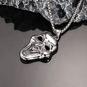 Polished stainless steel clown mask skull pendant with thick chain for men hip-hop jewelry