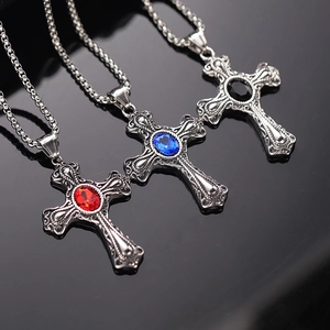 Retro Gothic Kreuz Anhänger Halskette Edelstahl Zirkonia Hip Hop Punk Streetwear Schmuck Für Herren Jungen Geschenk