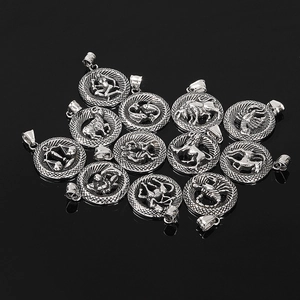 Vintage Titanstahl 12 Sternzeichen Rundes Medaillon Hohle Anhänger Halskette Retro Hip Hop Sternbild Schmuck Für Herren