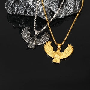 Vintage Punk Stainless Steel Eagle Pendant Necklace For Men Hip Hop Animal Jewelry Gold Steel Color Optional Box Chain