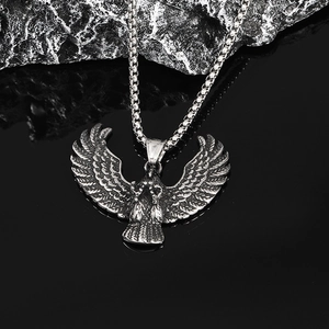 Punk eagle pendant necklace in vintage stainless steel with a silver box chain for men
