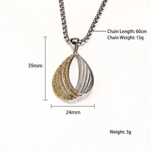 Collier bohème avec pendentif goutte en argent torsadé serti de zircons ambrés et chaîne