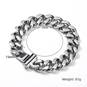 Bracciale a catena cubana argento in acciaio inossidabile con chiusura 15mm