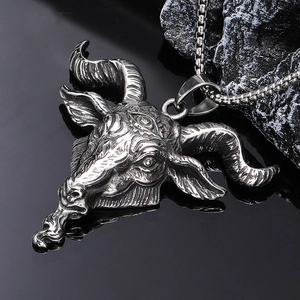 Vintage Gothic Baphomet Goat Head Pendant Necklace For Men Titanium Steel Antique Silver Satan Demon Eye Punk Hip Hop Jewelry