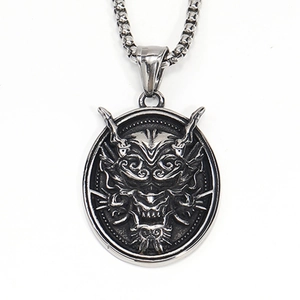 Vintage retro dragon head shield pendant necklace made of durable silver-tone steel