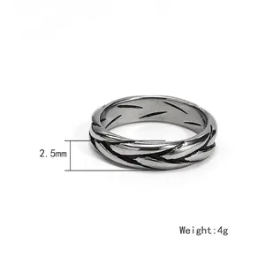 Retro stainless steel woven braided ring for men with 2.5mm width and oxidized silver finish