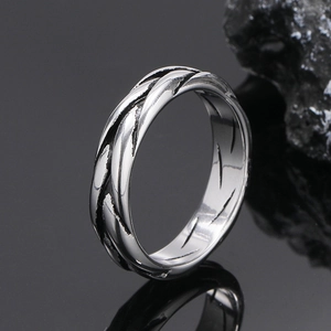 Vintage Titanium Steel Woven Ring For Men Retro Punk Industrial Style Braided Geometric Finger Ring Fashion Jewelry Gift