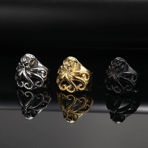 Punk Vintage Octopus Skull Ring For Men Titanium Steel Cthulhu Tentacles Ring Gothic Biker Finger Ring Individual Jewelry Gift