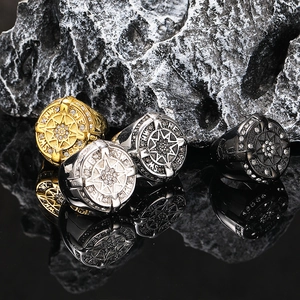 Dominanter Titanstahl Kompass Achtzackiger Stern Ring Strass Eingelegter Punk Hip Hop Herren Ring Schmuck Für Den Alltag