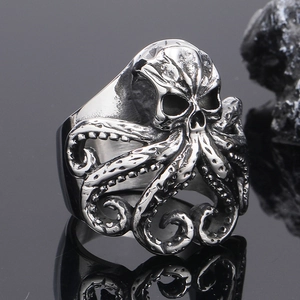 Detailed macro view of punk octopus skull ring with intricate tentacle textures