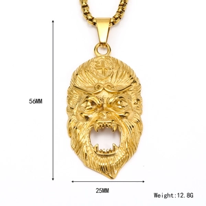 Golden Sun Wukong pendant necklace in stainless steel measuring 56mm by 25mm