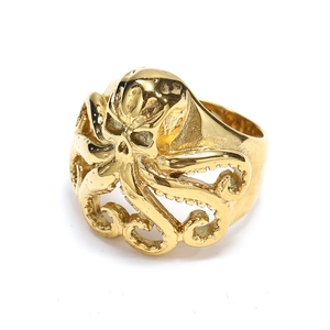 Vintage punk octopus skull ring in gold plated stainless steel with gothic tentacles