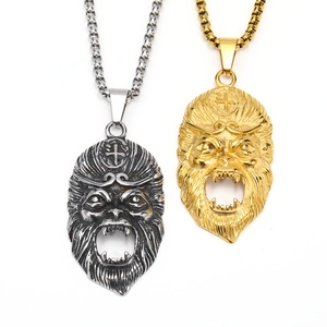 Retro Monkey King Sun Wukong pendant necklace in gold and silver stainless steel