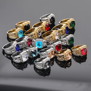 Stainless Steel Square Zirconia Ring Vintage Luxury Hollow Carved Band Gold Silver Color Party Jewelry For Men Women