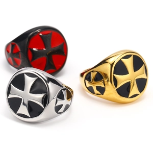 Punk hip hop titanium steel rings for men featuring enamel cross patterns in three colors