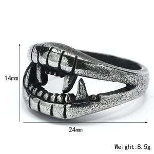 Bague dents de vampire rétro en acier inoxydable avec finition argentée et style gothique
