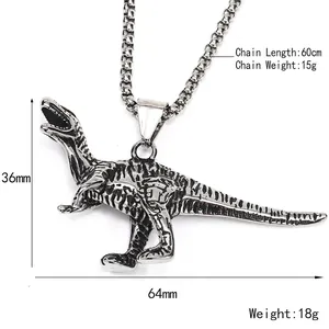 Pendentif dinosaure punk rétro en acier titane avec écailles détaillées et fini vintage