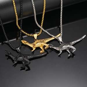 Collier Pendentif Dinosaure en Acier Titane Rétro Punk pour Hommes Hip Hop Animal Tyrannosaurus Rex Bijoux Gothiques Vintage Cadeau