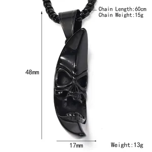Collier pendentif crâne de lune punk en acier titane noir pour hommes hip hop