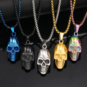 Punk Gothic Skull Pendant Necklace Titanium Steel Vintage Skeleton Biker Hip Hop Rock Jewelry For Men Boys Charm Accessory