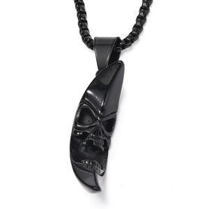 Collier punk gothique avec pendentif crâne de lune en acier titane noir pour hommes