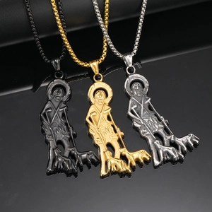 Punk Retro Heiliger Rochus Figur Hund Anhänger Titanstahl Halskette Für Herren Damen Hip Hop Heiliger Lazarus Religiöser Anhänger Polierter Schmuck