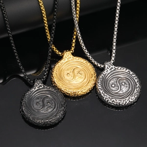 Vintage Titanium Steel Tai Chi Yin Yang Pendant Necklace Punk Ethnic Bagua Round Medal Necklace For Men Women Jewelry Gift